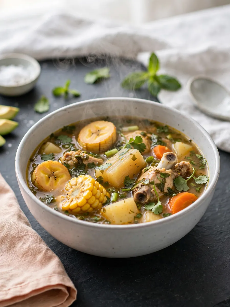 A steaming bowl of sancocho