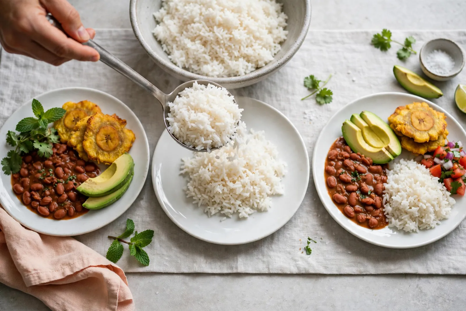 Rice being served onto plates